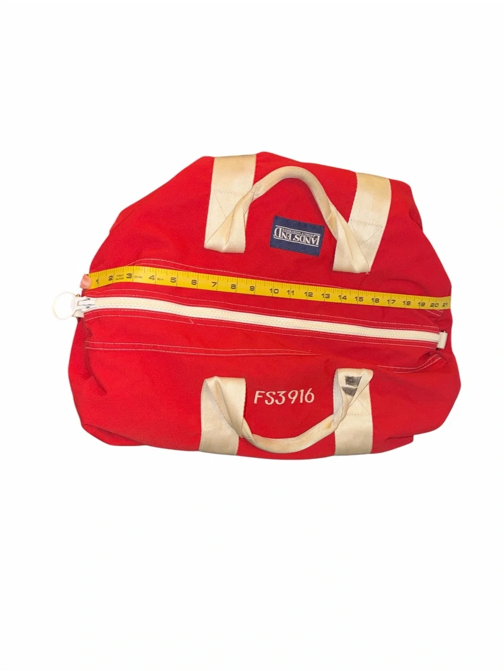 Vintage Lands' End Red Canvas Duffel with Cream Straps